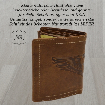 Echt Leder Portemonnaie Flügel Adler Herren Brieftasche Geldbeutel braun